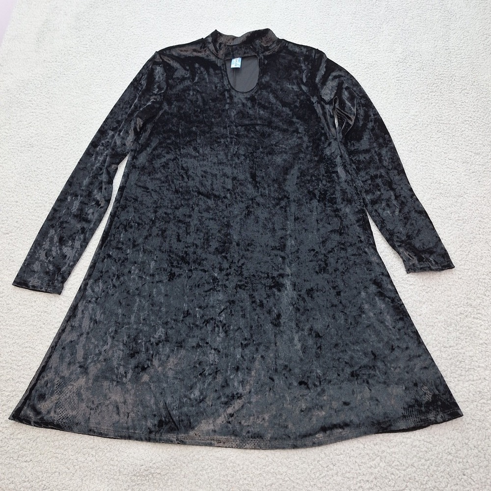 M.Fasis Dress Womens Small Black Crushed Velvet Mock Neck Keyhole Soft Goth